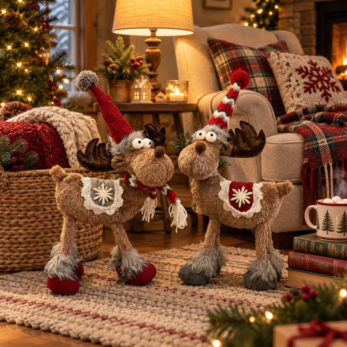 🦌🎄 Christmas Moose Figurines--a whimsical pair for cosy holiday décor