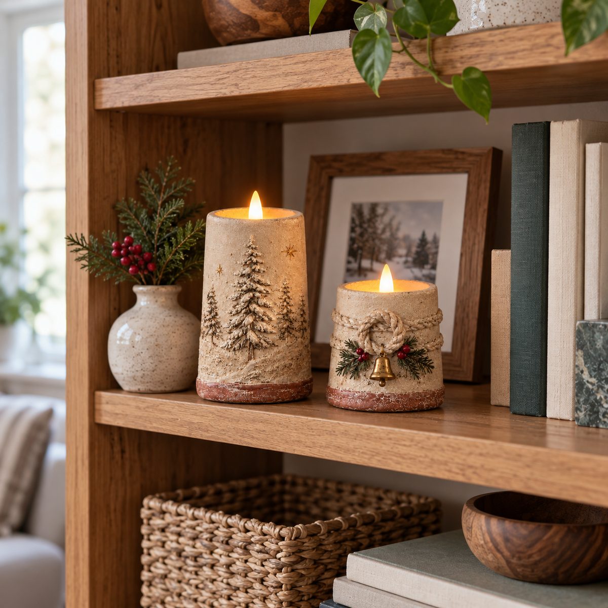 🕯️🎄 Rustic LED Christmas Candles — Flameless Glow with Remote Control & 6-Hour Timer