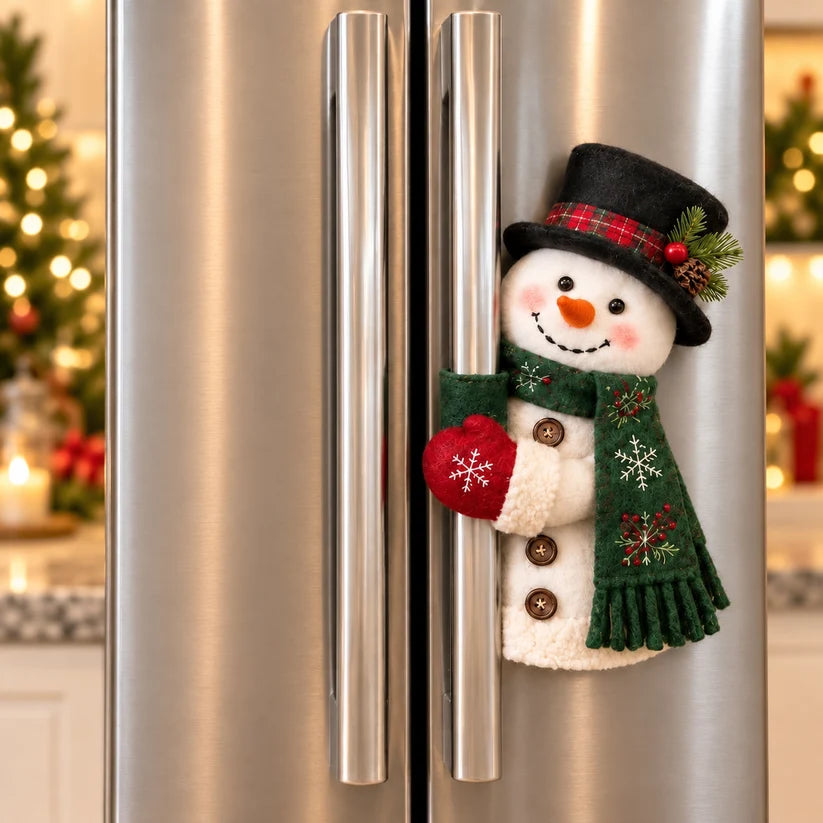 🎅⛄ Christmas Santa and Snowman Fridge Handle Covers--Fluffy Holiday Charm for Your Kitchen