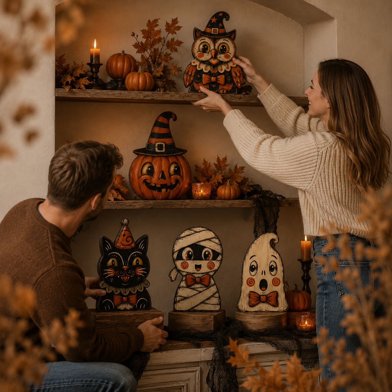 π Vintage Wooden Halloween Figurines β Add Retro Nostalgic Charm to Your Tabletop! π