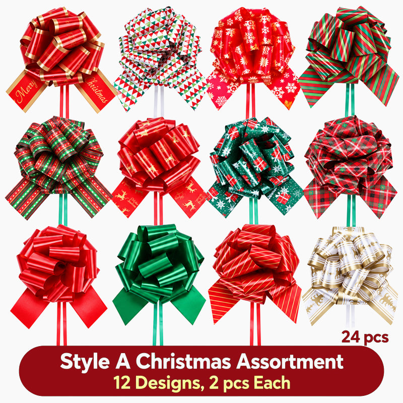 🎀Christmas Decorative Pull Bows--One Pull to a Full Bow, Festive Finishing Touch for Gifts🎁