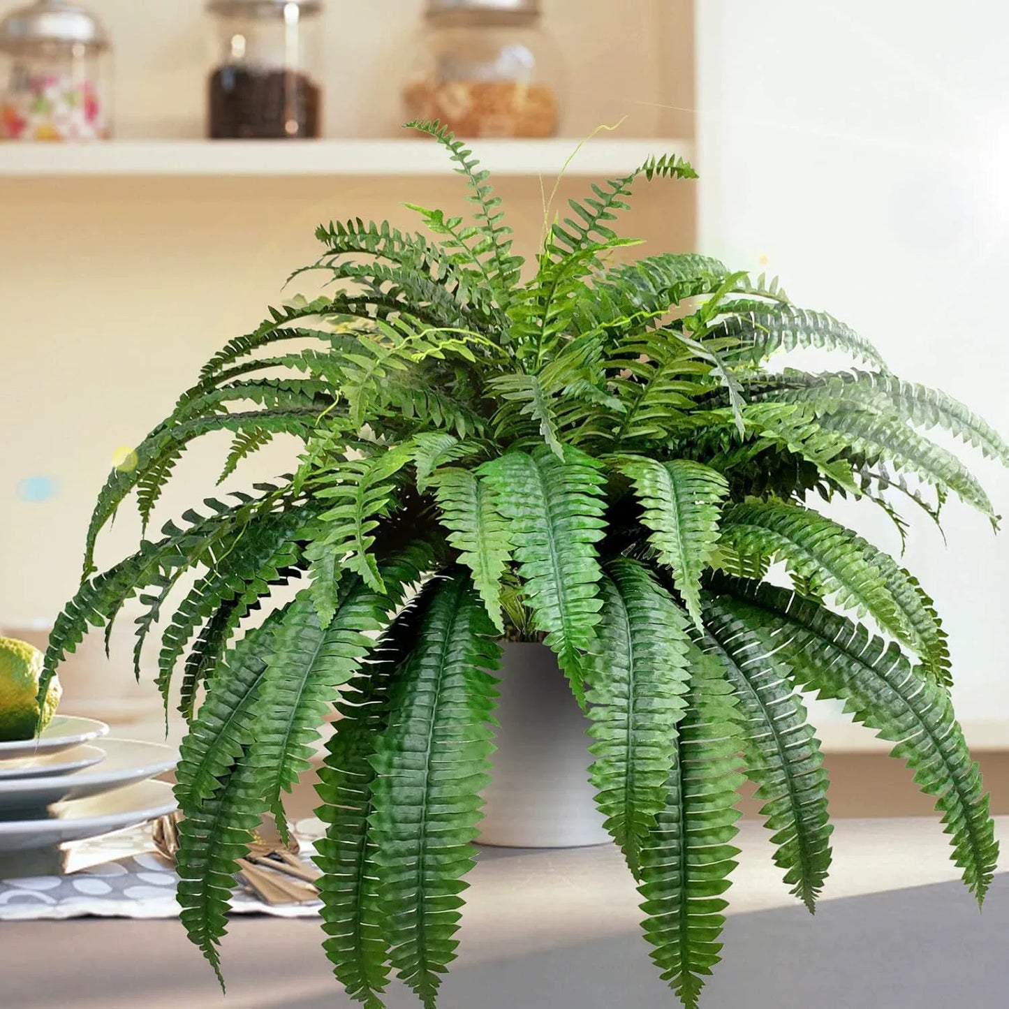 🌿So real, you’ll try to water it☀️ Sun won’t fade it, rain won’t ruin it – outdoor‑ready artificial fern! 🛡️
