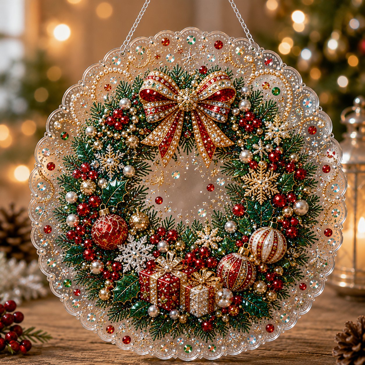 🎄 Christmas Pearl Diamond Art Acrylic Hanging Plaque Kit | Scratch-Resistant Non-Fading Board with Pearl Beads | DIY Handmade Holiday Decor 🎅💎