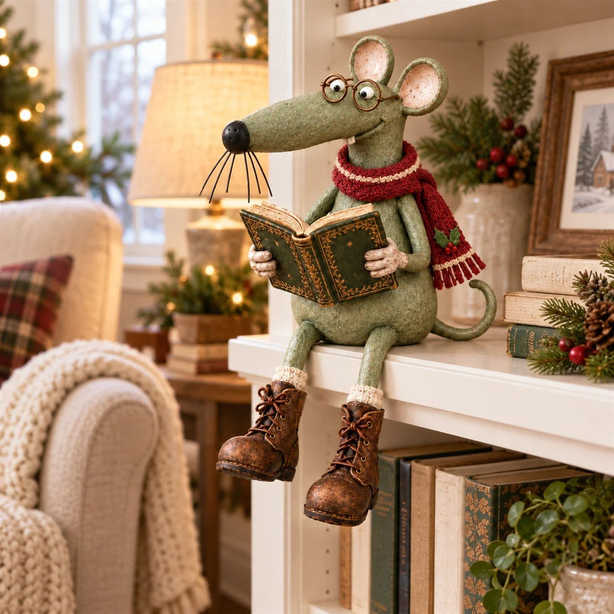 🐭📚 Whimsical Reading Mouse Shelf Sitter – a little reader for your bookshelf