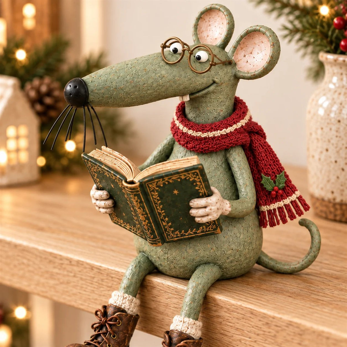 🐭📚 Whimsical Reading Mouse Shelf Sitter – a little reader for your bookshelf