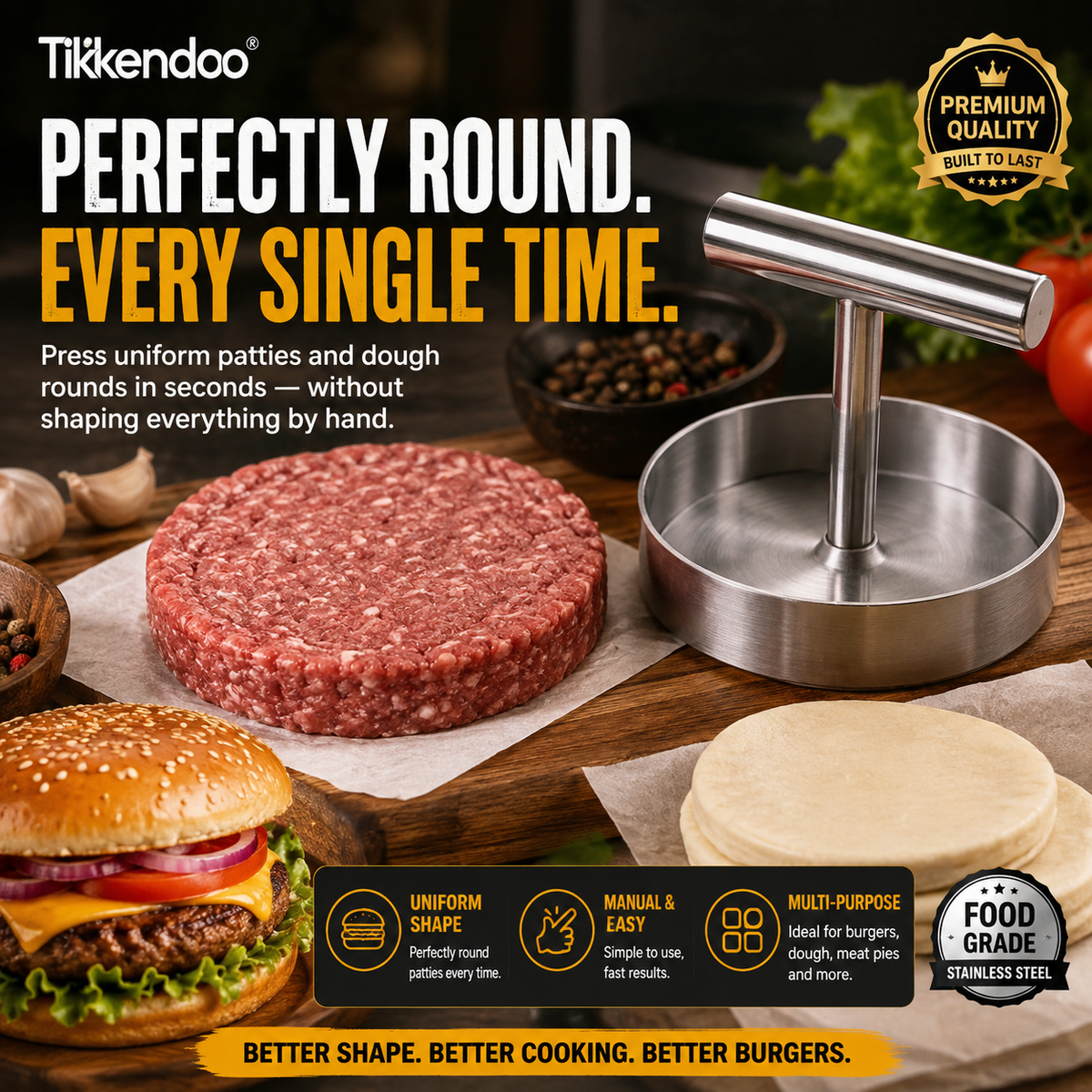 🍔⭕ Manual Burger Patty Press — Perfectly Round Patties, Every Single Time