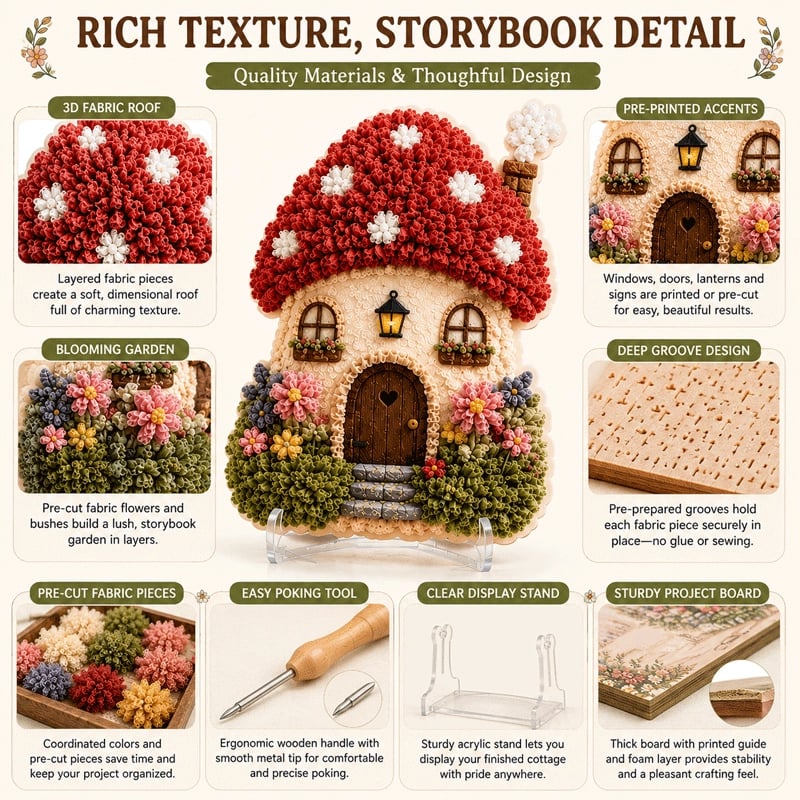 🏡Seamless 3D Textile Art Kit Fairy Village ✨