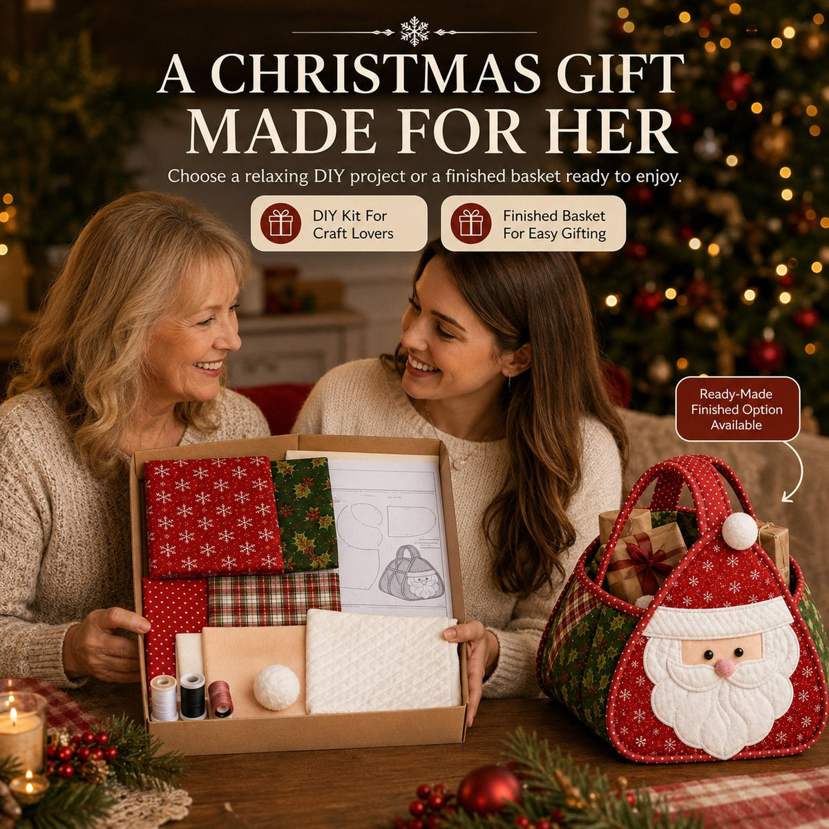 🎄 Christmas Quilted Carry Basket-Choose DIY Kit or Finished Basket for ultimate holiday cheer! ✨🧵