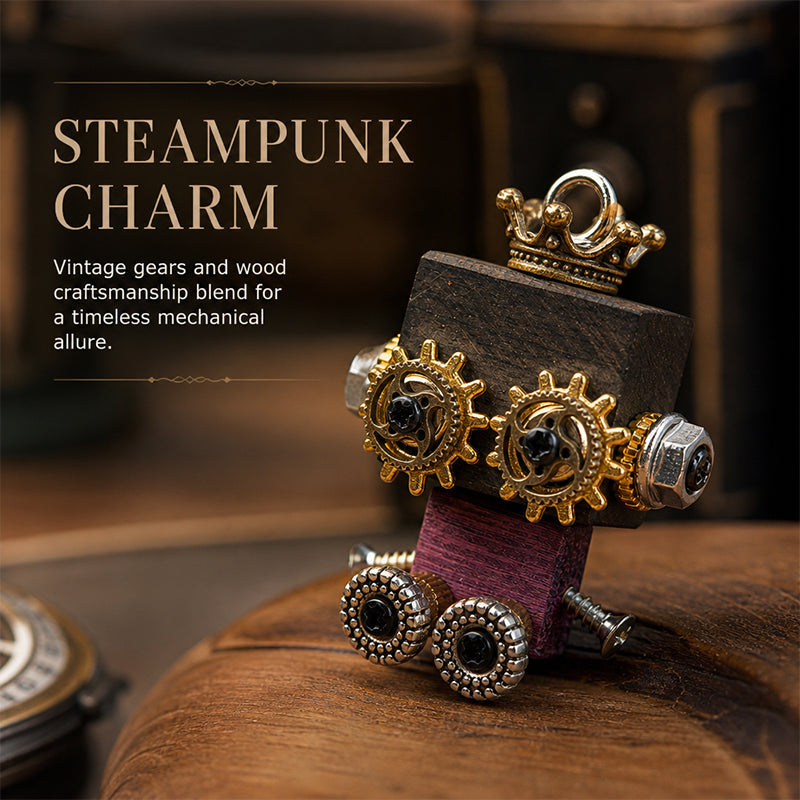 🤖 Handmade Original Cute Punk Robot Wooden Pendant