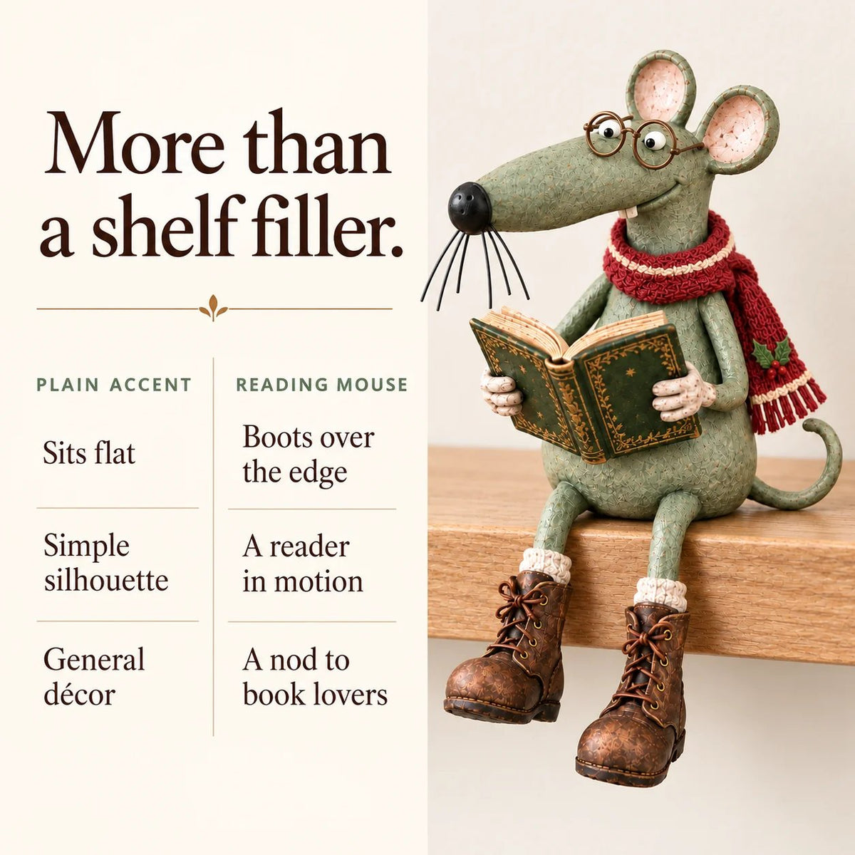 🐭📚 Whimsical Reading Mouse Shelf Sitter – a little reader for your bookshelf