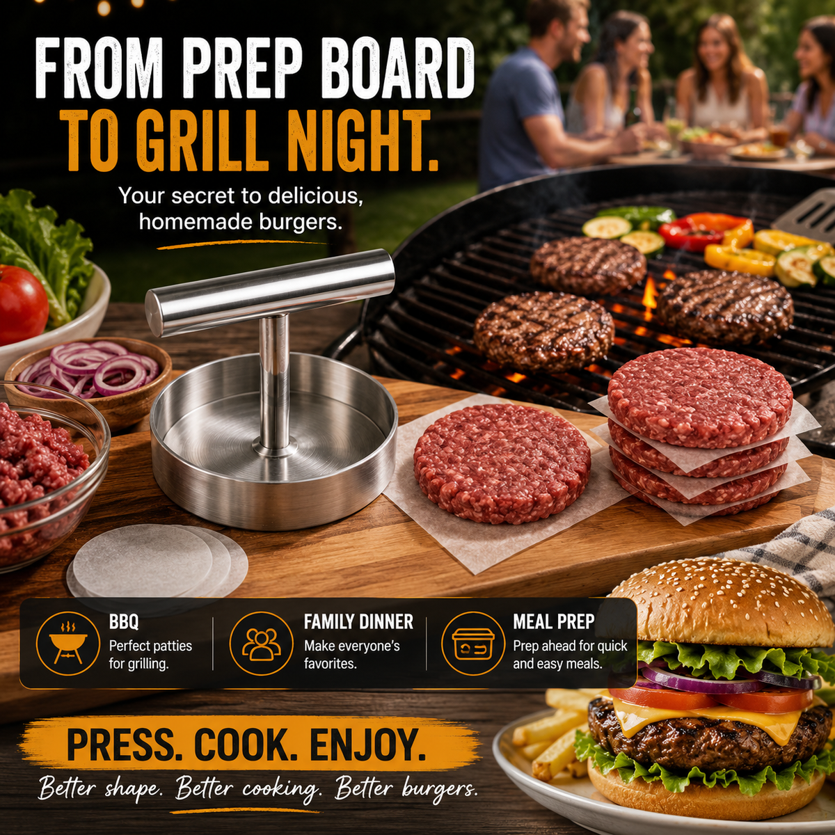 🍔⭕ Manual Burger Patty Press — Perfectly Round Patties, Every Single Time