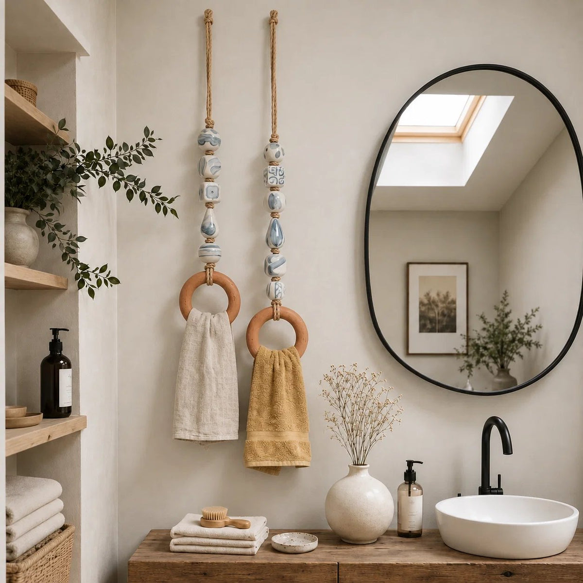 🧺🌿Decorative Beaded Towel Hanger with Wooden Ring