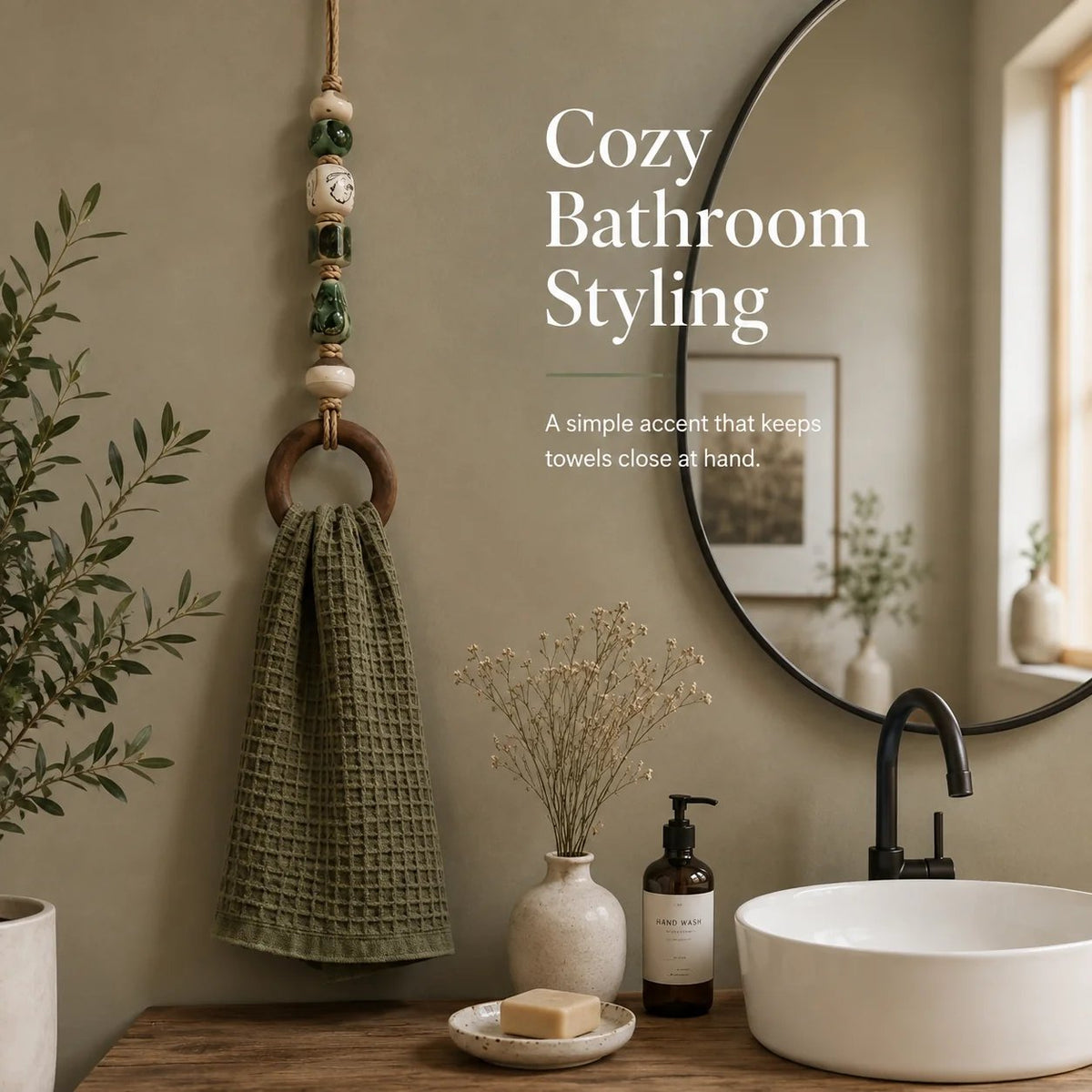 🧺🌿Decorative Beaded Towel Hanger with Wooden Ring