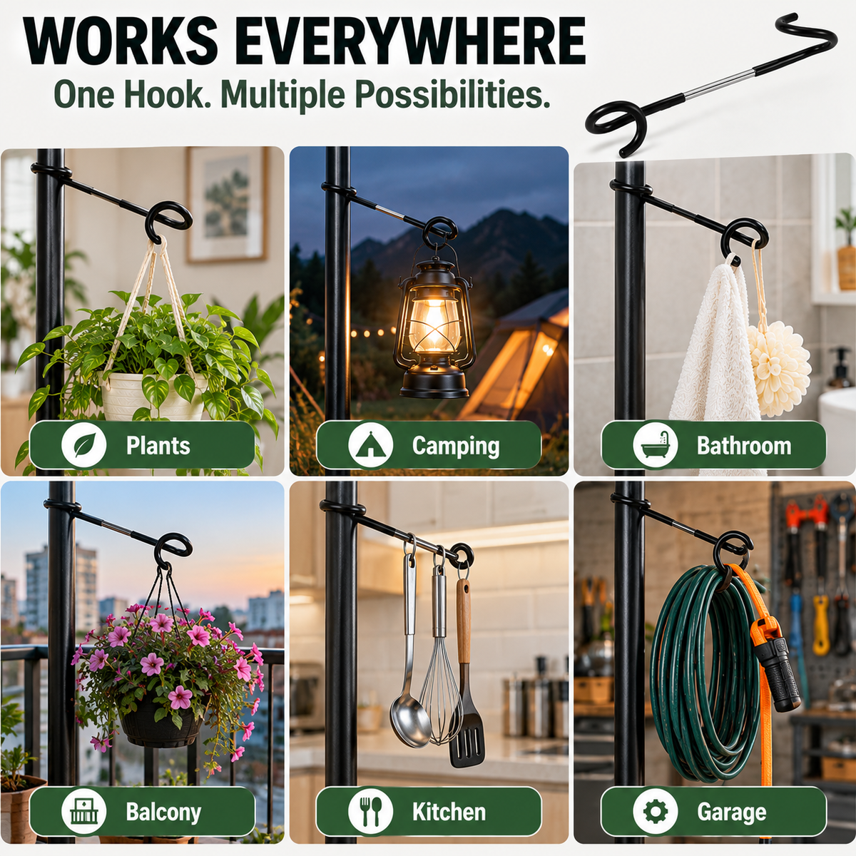 🪴🔧 No-Drill Plant Pole Hanging Hook--turn a vertical pole into extra hanging space