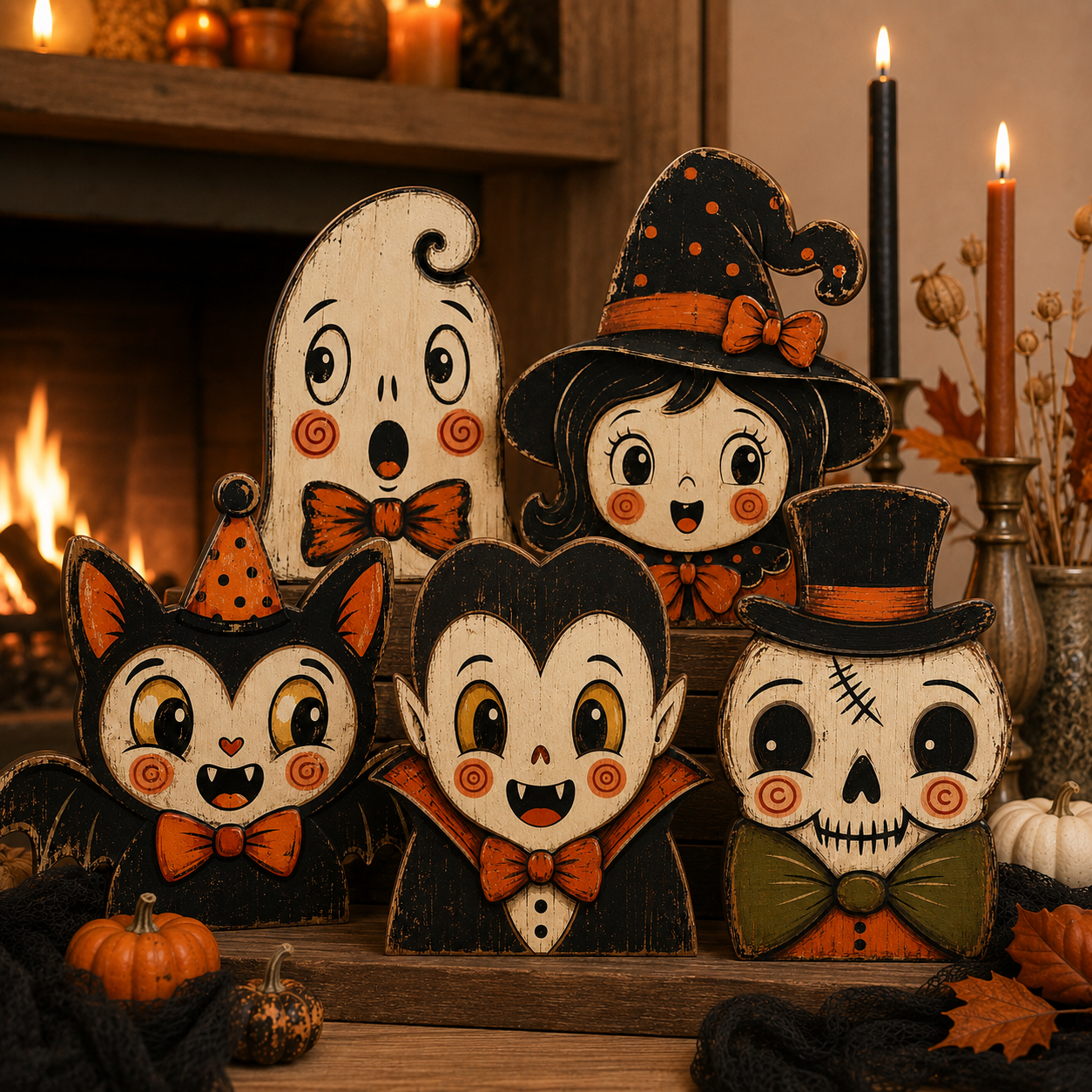 🎃 Vintage Wooden Halloween Figurines — Add Retro Nostalgic Charm to Your Tabletop! 🍂