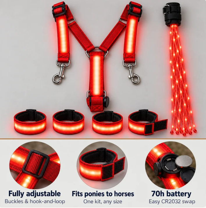 🐎 Light-Up Horse Riding Set – Stand Out and Stay Visible on Evening Rides
