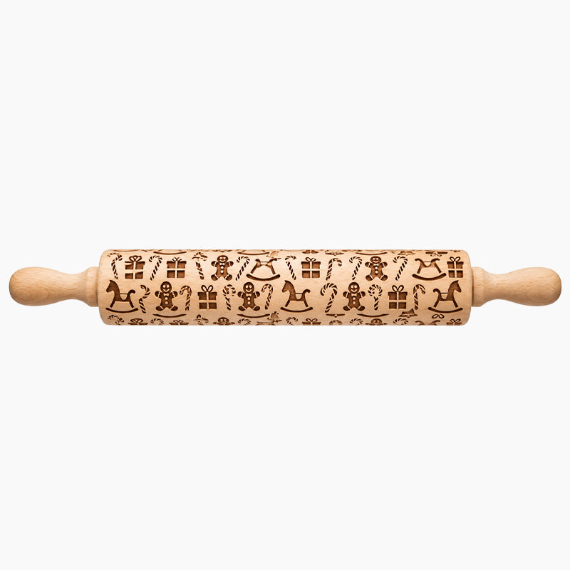 🎄🎨 Christmas Reindeer & Gingerbread Embossed Rolling Pin — roll once, and your biscuits come out patterned and festive