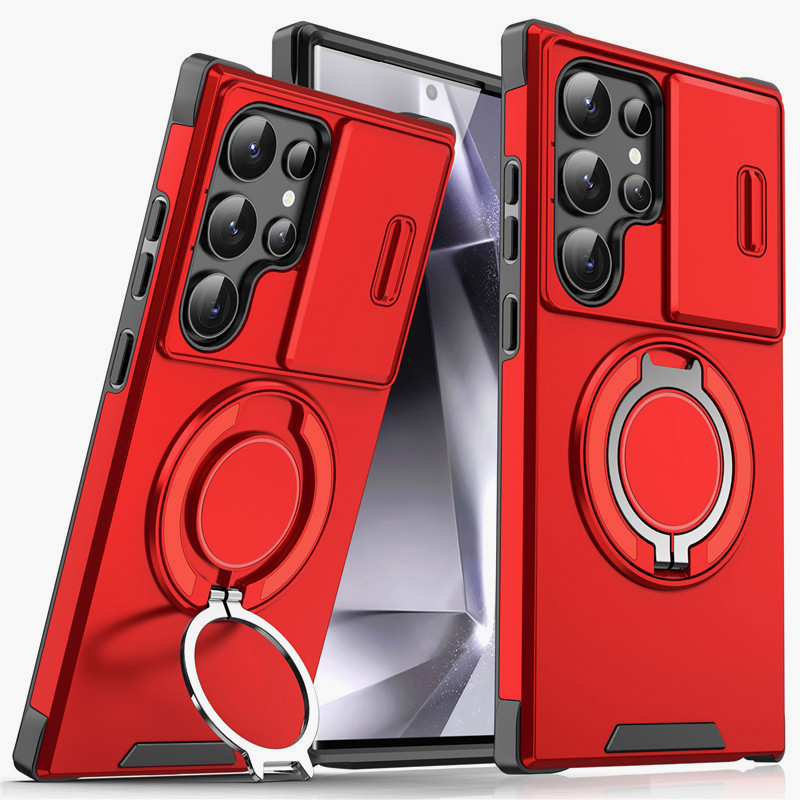 Galaxy S Series Shock-Resistant Case 🛡️ Sliding Camera Cover & 360° Ring Stand 🧲 Magnetic Moun