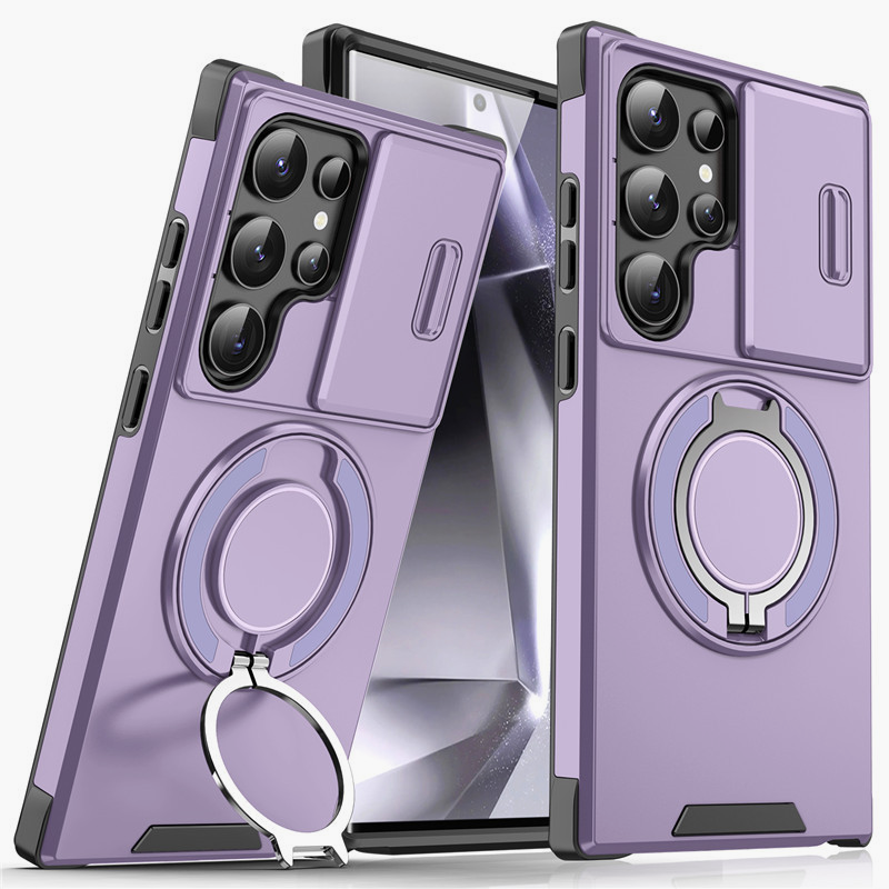 Galaxy S Series Shock-Resistant Case 🛡️ Sliding Camera Cover & 360° Ring Stand 🧲 Magnetic Moun