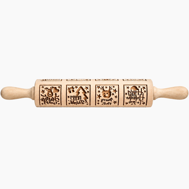 🎄🎨 Christmas Reindeer & Gingerbread Embossed Rolling Pin — roll once, and your biscuits come out patterned and festive