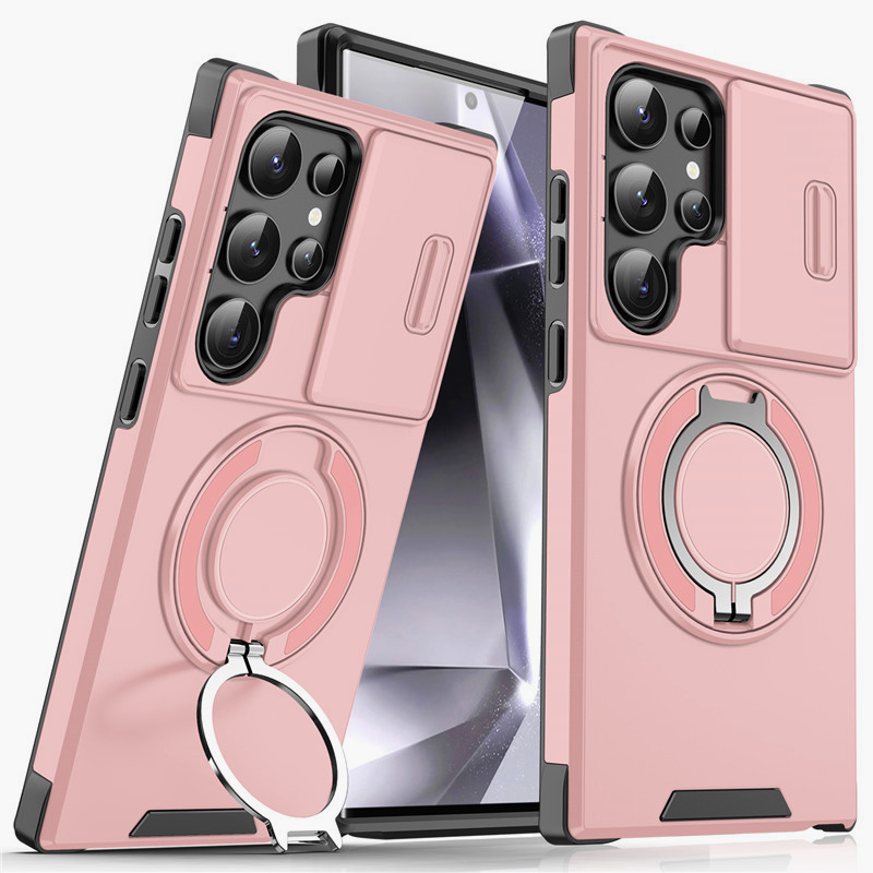 Galaxy S Series Shock-Resistant Case 🛡️ Sliding Camera Cover & 360° Ring Stand 🧲 Magnetic Moun