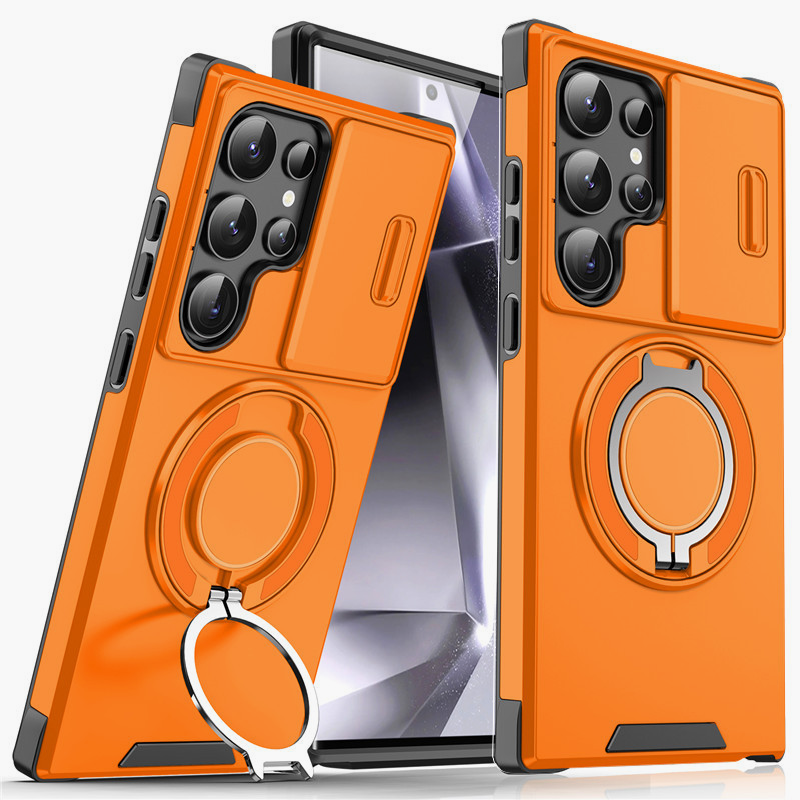 Galaxy S Series Shock-Resistant Case 🛡️ Sliding Camera Cover & 360° Ring Stand 🧲 Magnetic Moun