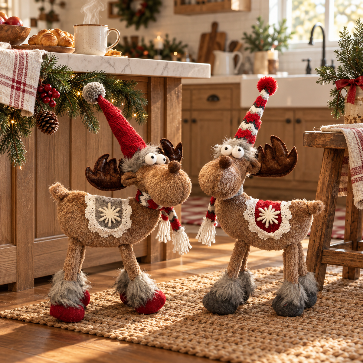 🦌🎄 Christmas Moose Figurines--a whimsical pair for cosy holiday décor