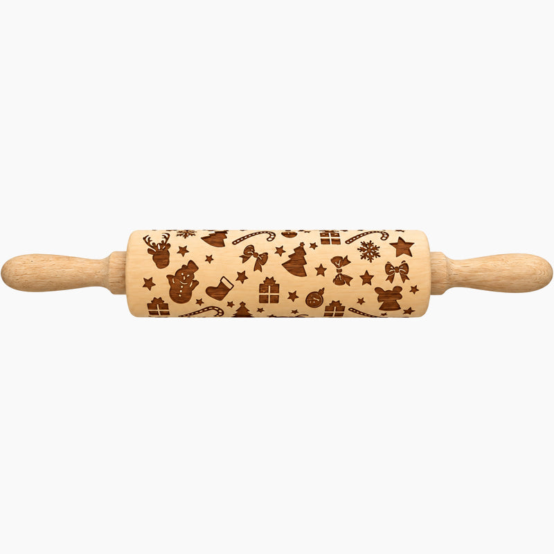 🎄🎨 Christmas Reindeer & Gingerbread Embossed Rolling Pin — roll once, and your biscuits come out patterned and festive