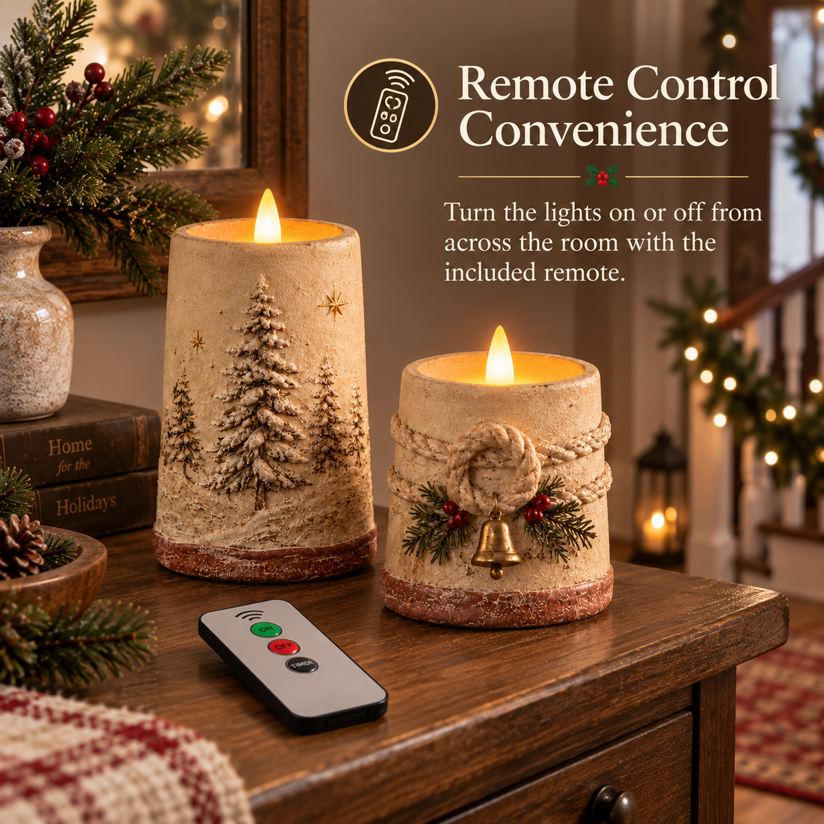 🕯️🎄 Rustic LED Christmas Candles — Flameless Glow with Remote Control & 6-Hour Timer