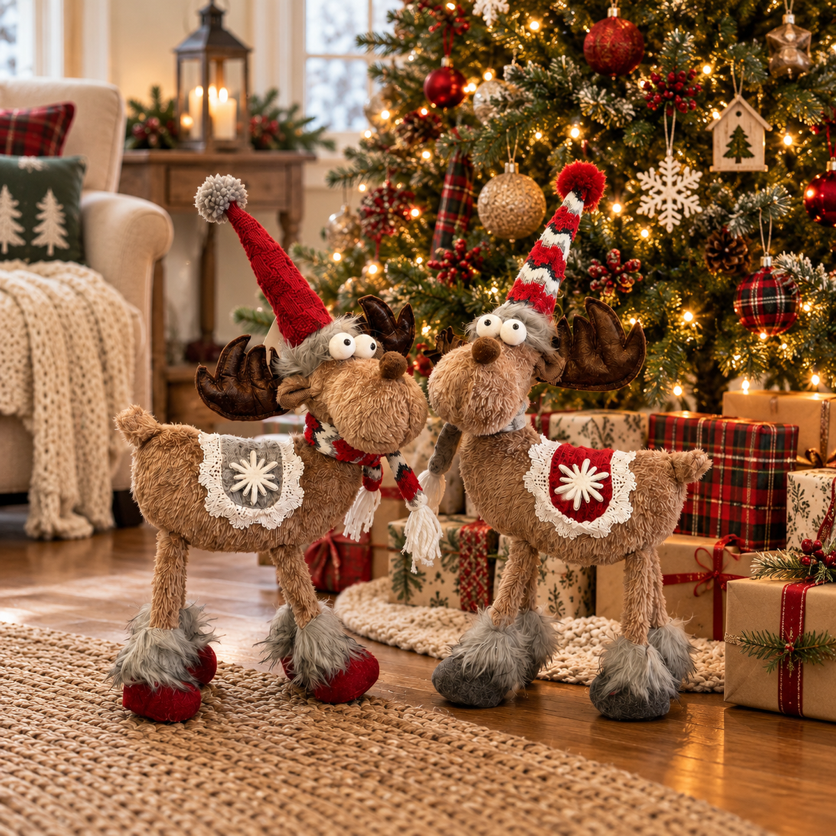 🦌🎄 Christmas Moose Figurines--a whimsical pair for cosy holiday décor