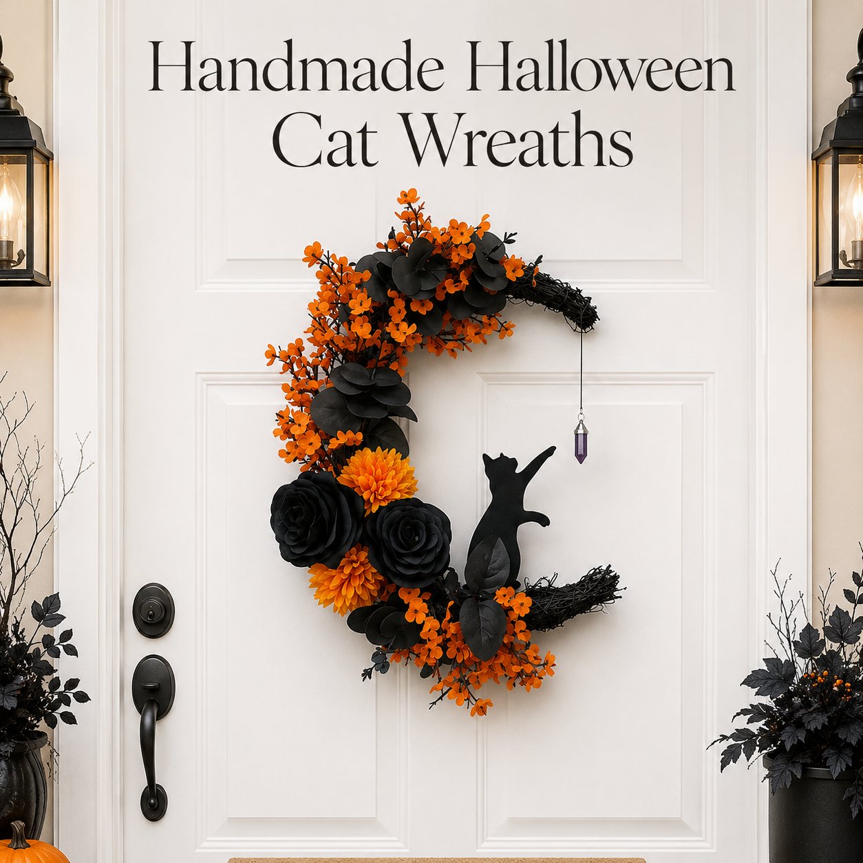 🐈⬛ Black Cat Halloween Wreath: Handcrafted Gothic Door & Autumn Decor! 🌙