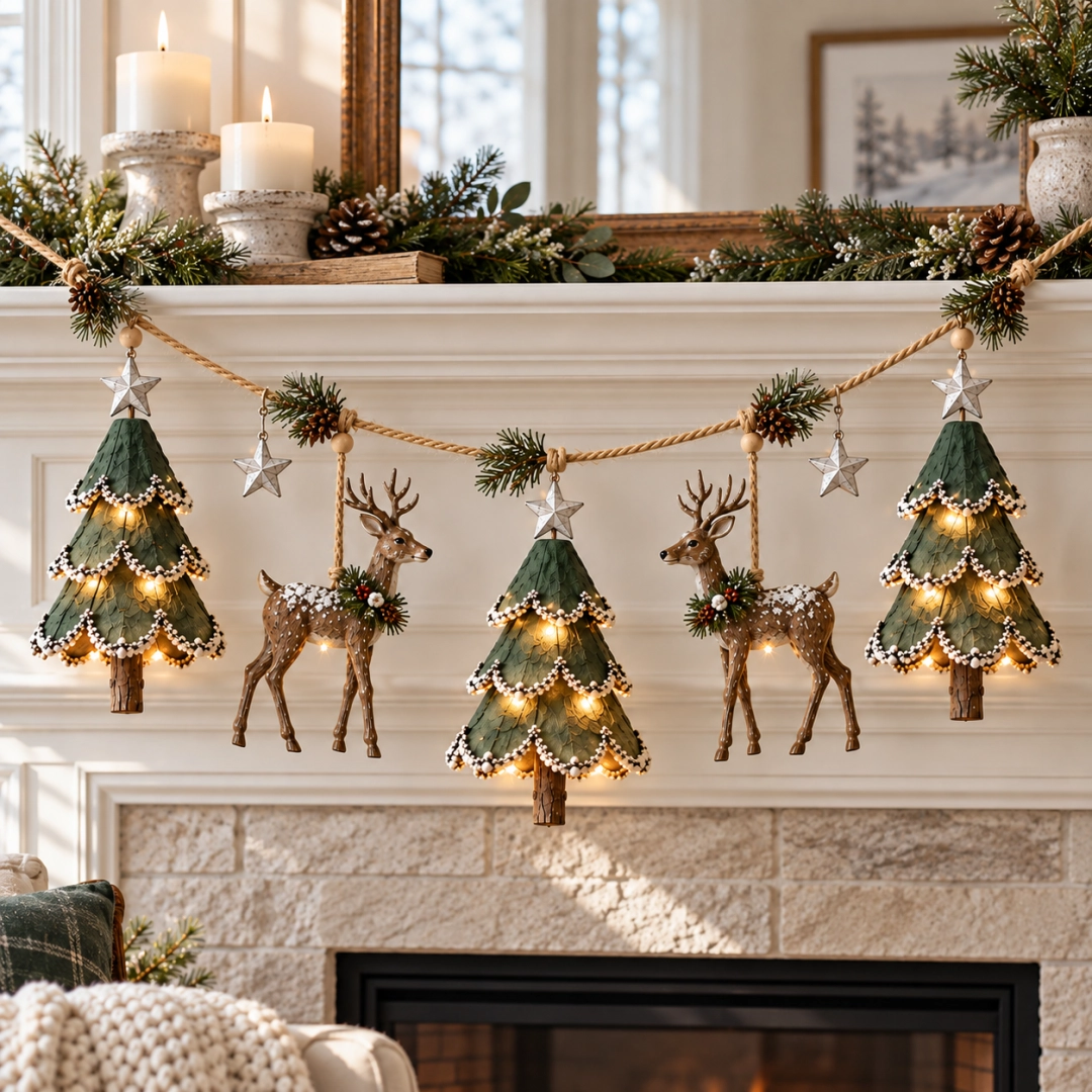 🎄💫Lighted Woodland Christmas Garland