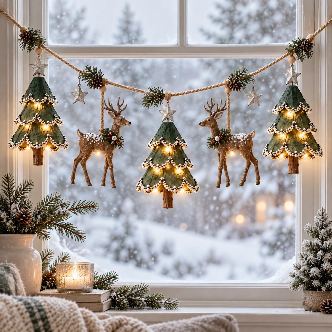 🎄💫Lighted Woodland Christmas Garland