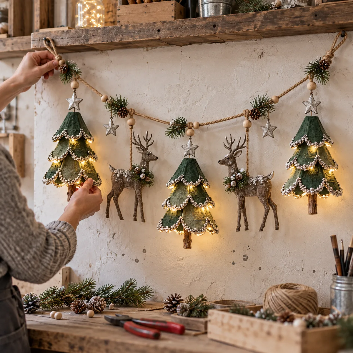 🎄💫Lighted Woodland Christmas Garland