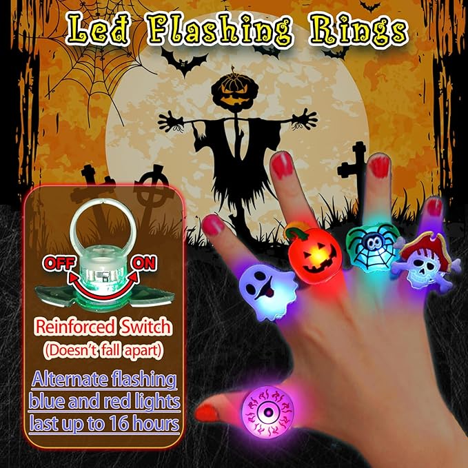 🎁50-Piece Halloween LED Light-Up Ring Set – The Ultimate Glowing Party Treat! 🎃✨