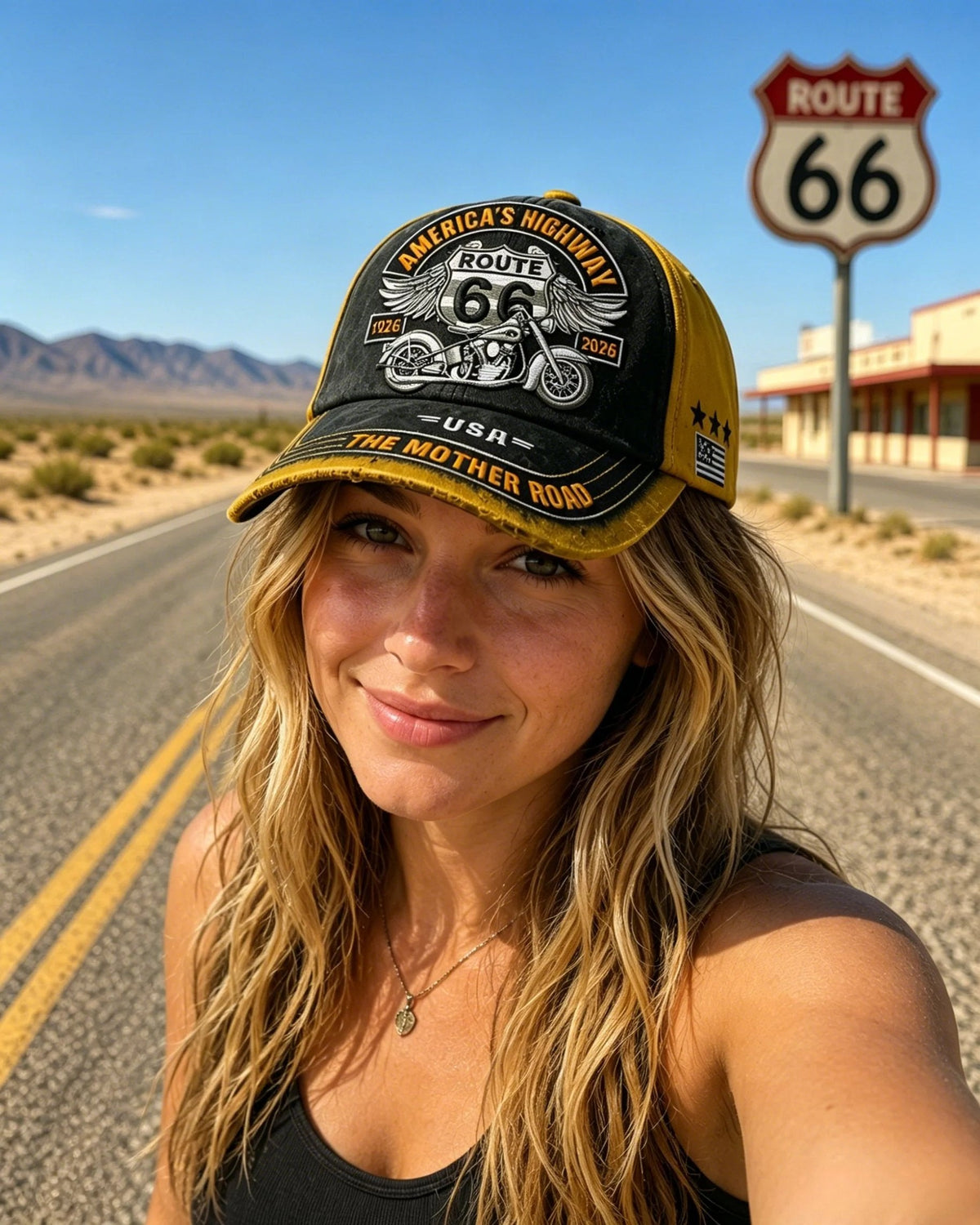 🏍️Casual baseball cap with retro motif from US Route 66 on the occasion of the 100th anniversary