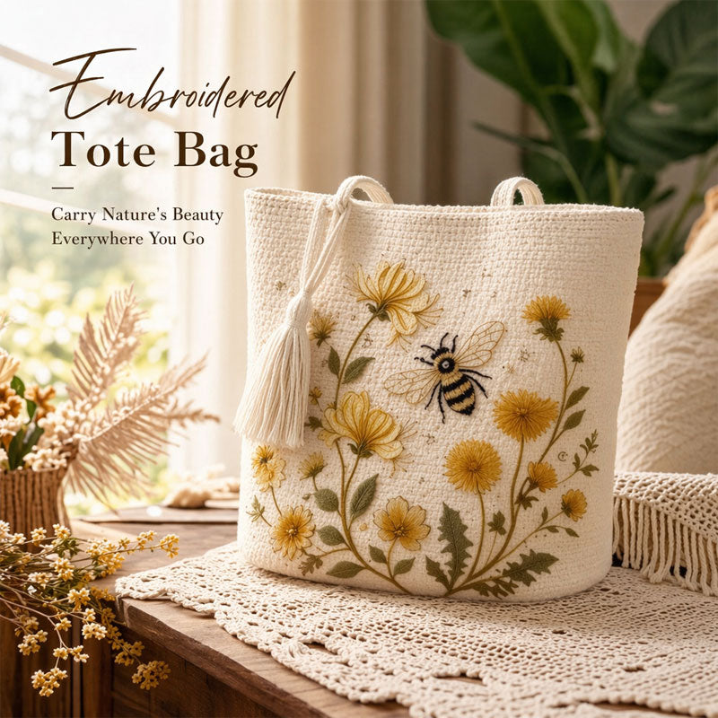 🔥Last Day 49% OFF-🐝 Handmade Crochet Bee Embroidered Tote Bag (✨2026 Limited Edition)