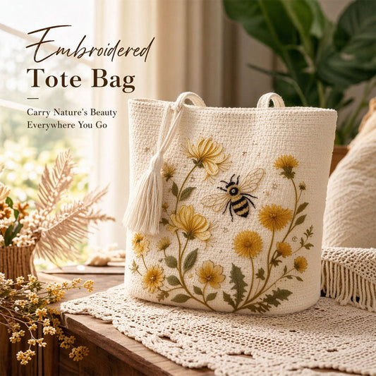 🔥Last Day 49% OFF-🐝 Handmade Crochet Bee Embroidered Tote Bag (✨2026 Limited Edition)