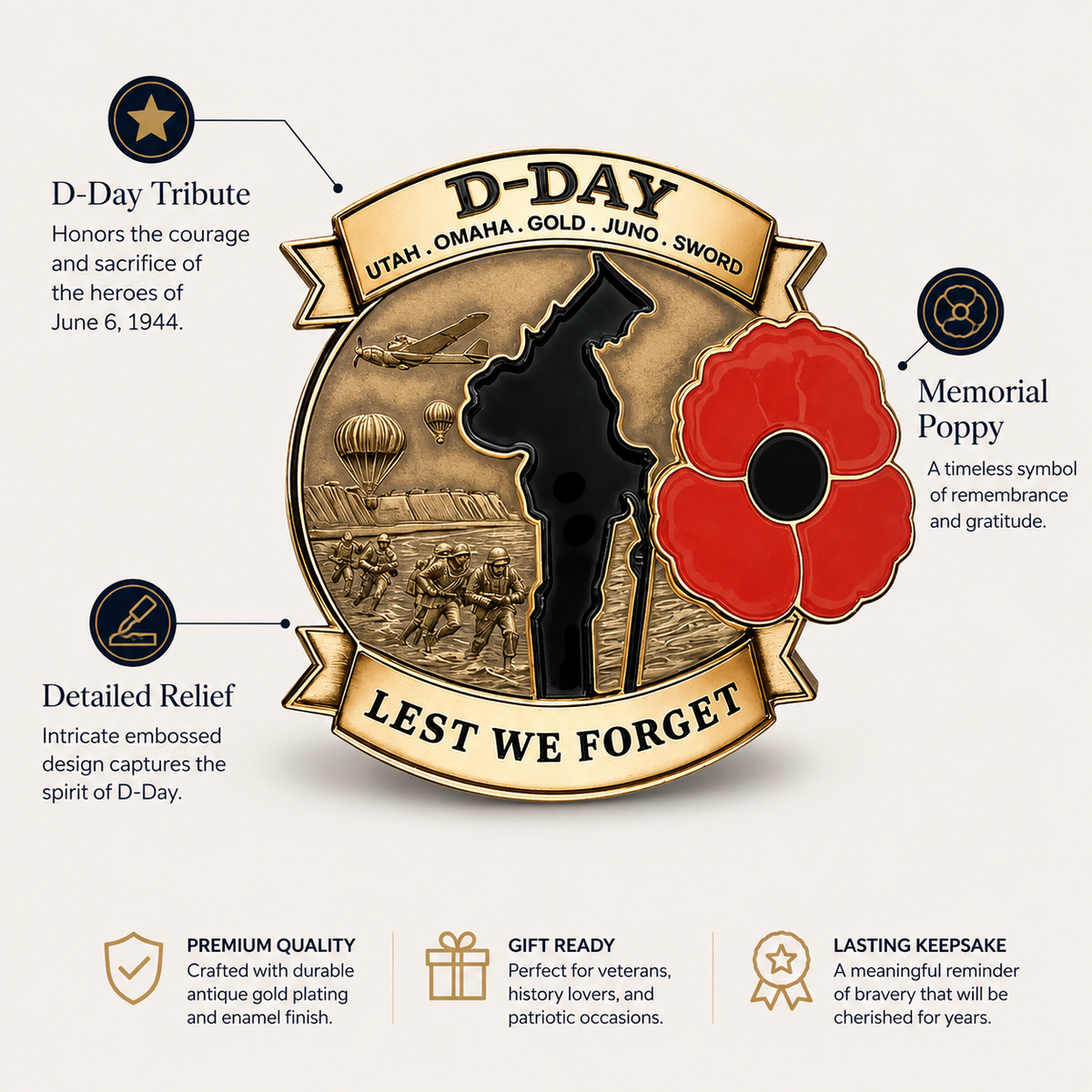 🌸Limited Edition D-DAY 80th Anniversary Commemorative Brooch
