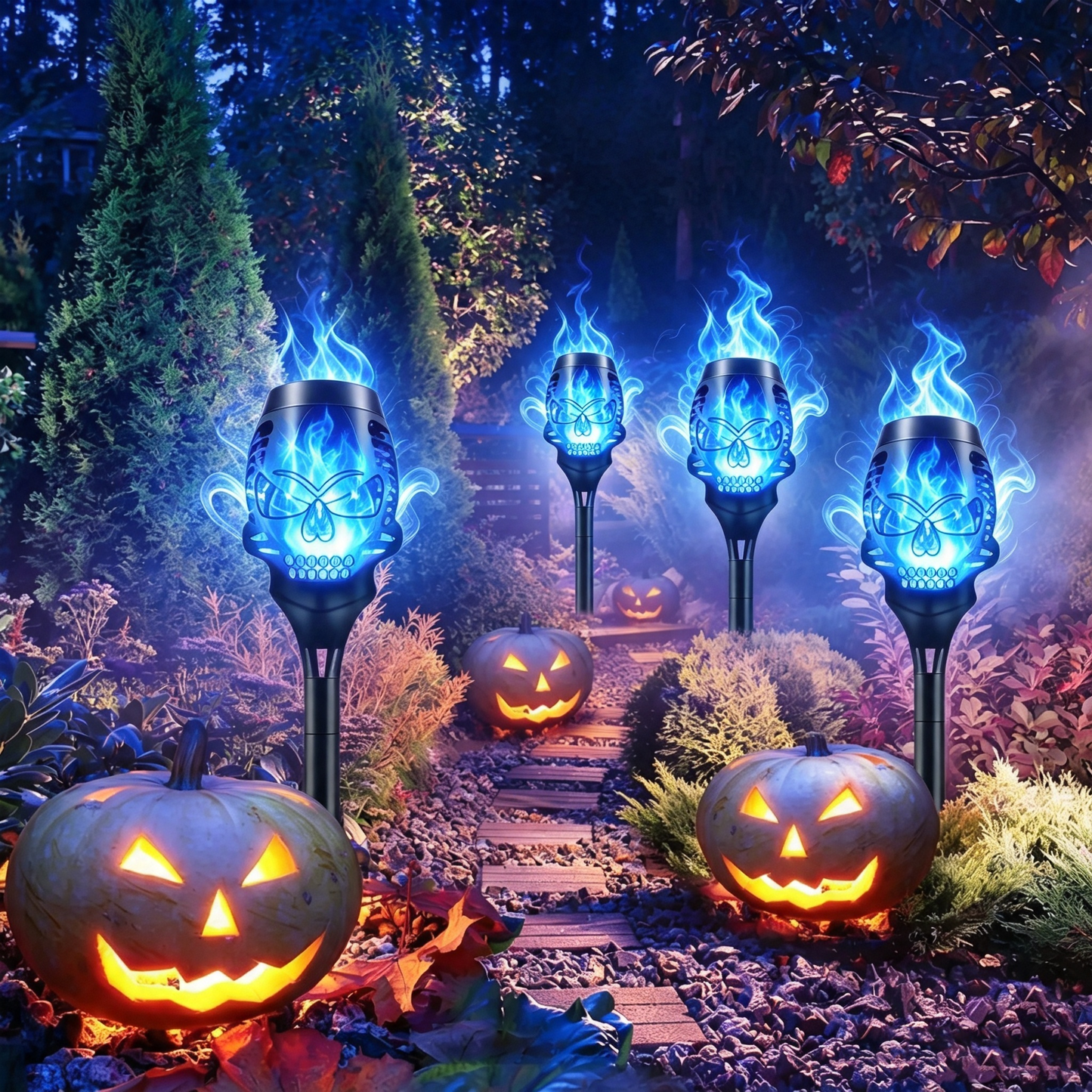 💀 Solar Skull Flame Torch Lights — Flickering Purple Flames for a Spooky Halloween Garden! ✨