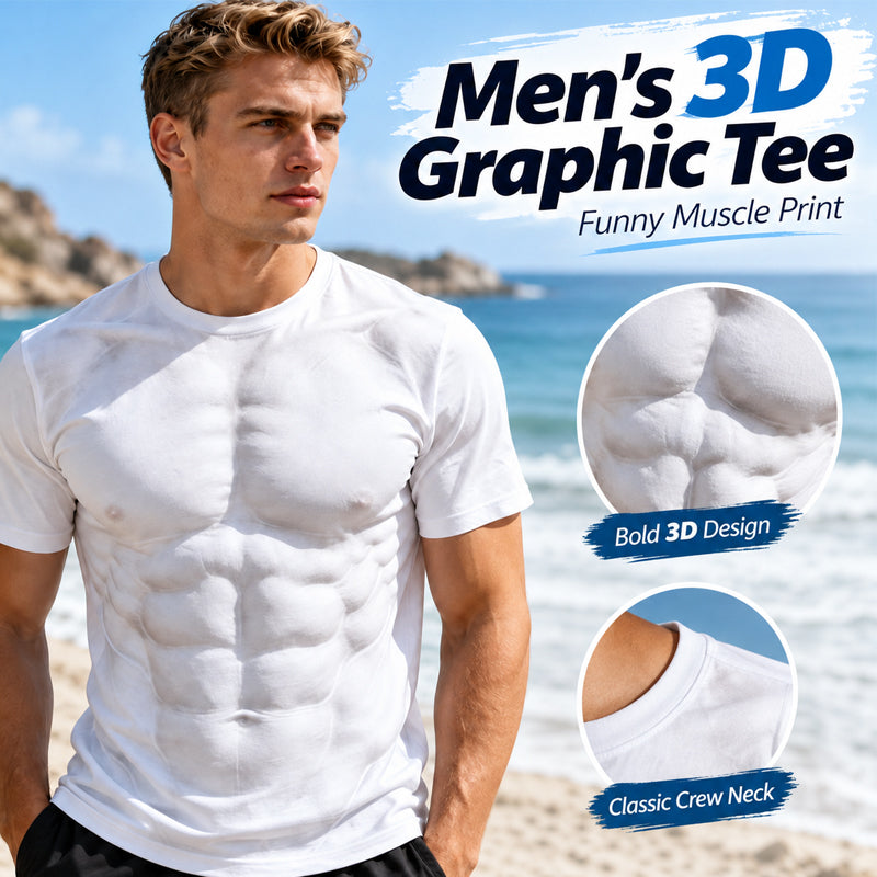 😂Funny Muscle Print T-Shirt – 3D Six-Pack Abs Tee, Hilarious Novelty Gift for Men🎁