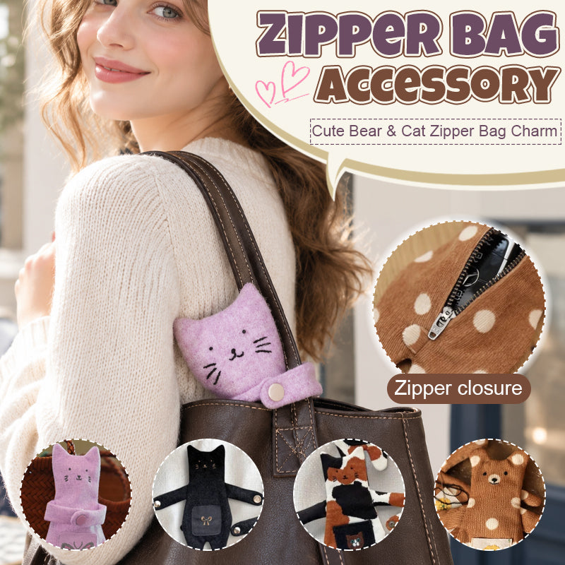 🧸🐱 Cute Bear & Cat Zipper Bag Charm--a playful way to keep small essentials organised