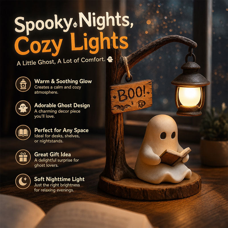 🔮Halloween Ghost Reading Lamp | Spooky & Cozy Tabletop Decor Figurine with Lantern Night Light