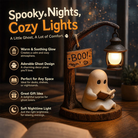 🔮Halloween Ghost Reading Lamp | Spooky & Cozy Tabletop Decor Figurine with Lantern Night Light