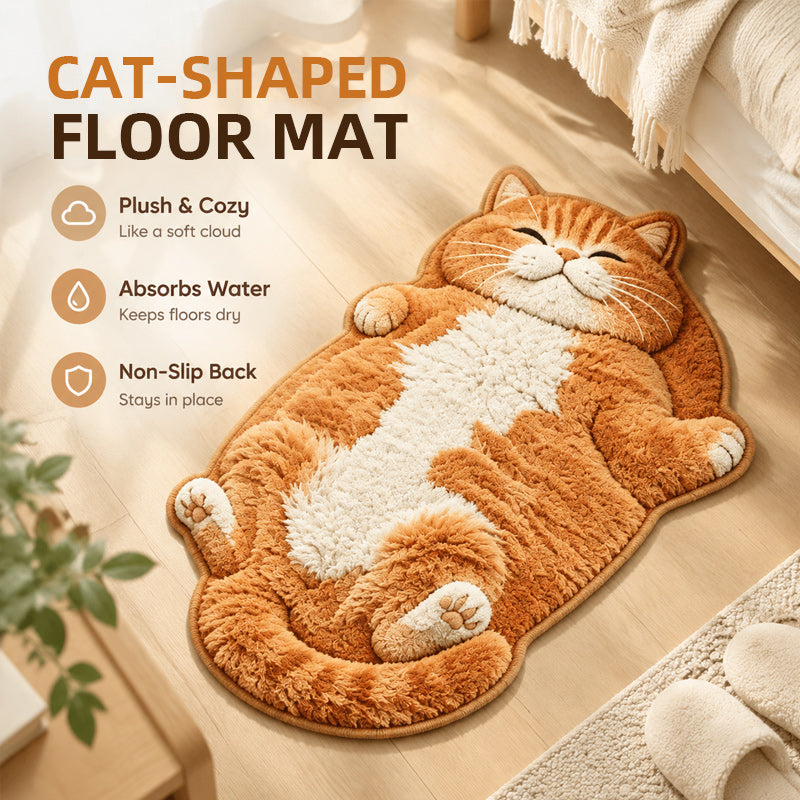 🐱 Cat-Shaped Absorbent Floor Mat – A Sleepy Cat Welcome for Your Doorway or Bedside