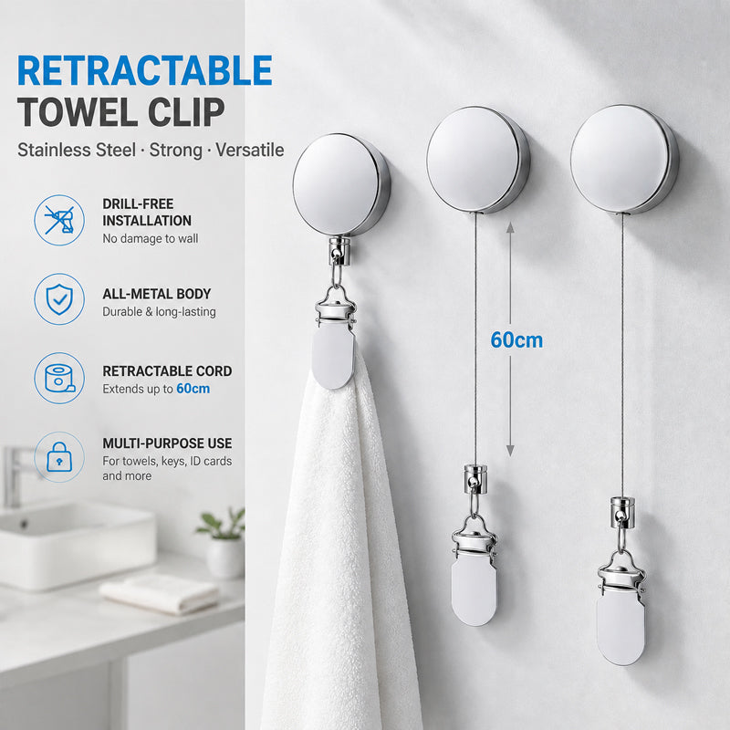 🛁 Retractable Adhesive Towel Clip — Keep Your Towels Handy & Off the Floor! ✨🧻