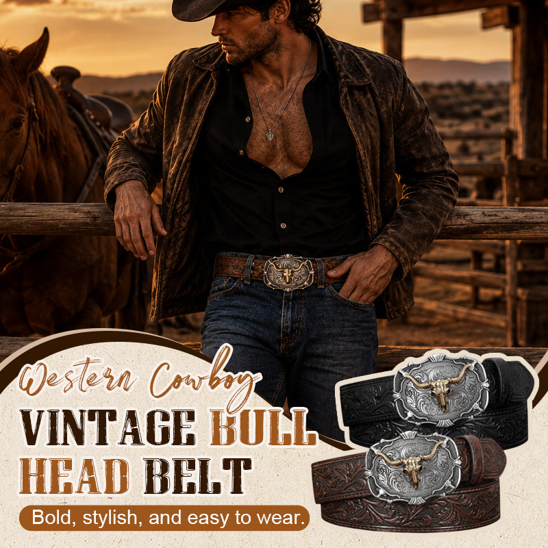 🤠🐂 Vintage Western Cowboy Bull Head Belt – a rugged statement piece for your everyday style