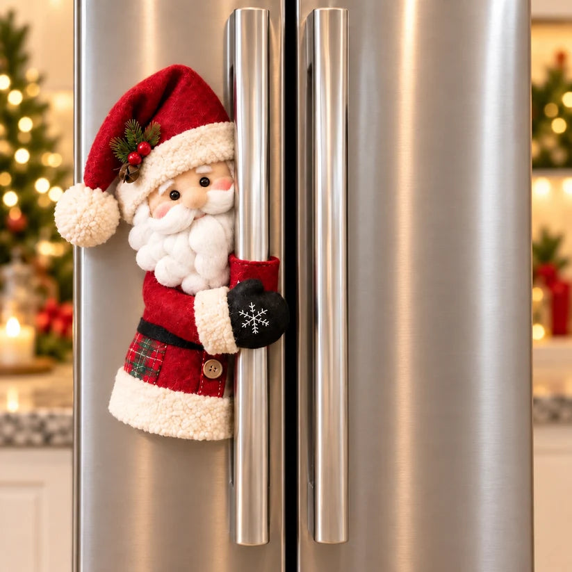 🎅⛄ Christmas Santa and Snowman Fridge Handle Covers--Fluffy Holiday Charm for Your Kitchen