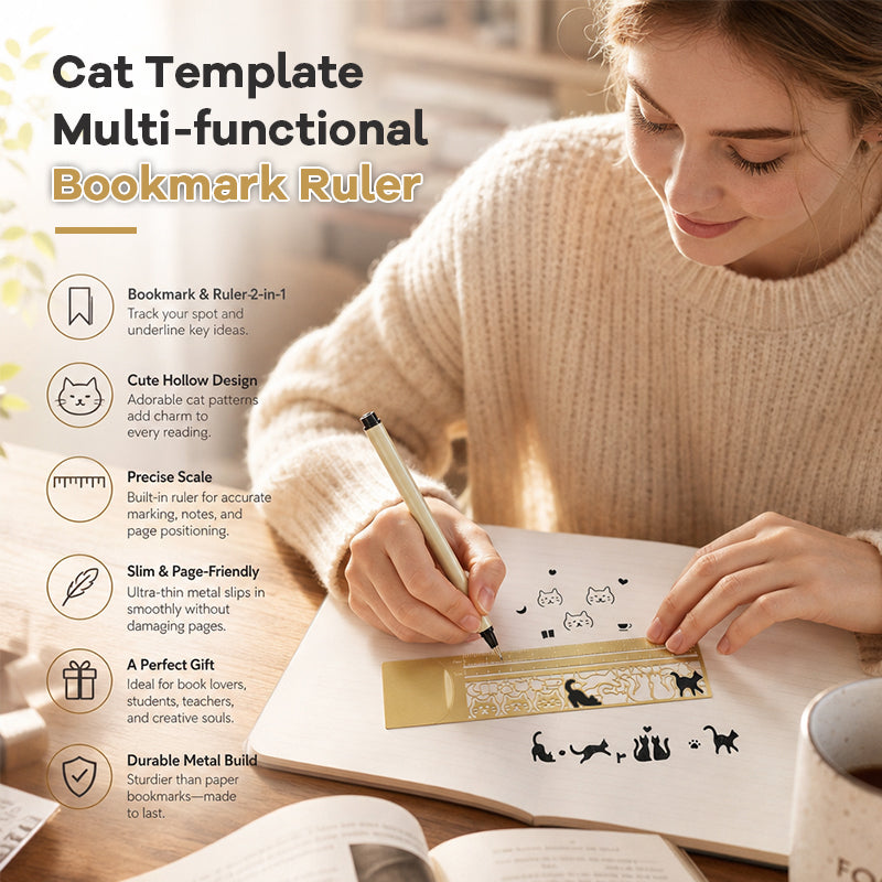 🐱 The Ultimate Elegant 2-in-1 Tool For Bookworms! ✨Cat Template Multi-functional Bookmark Ruler