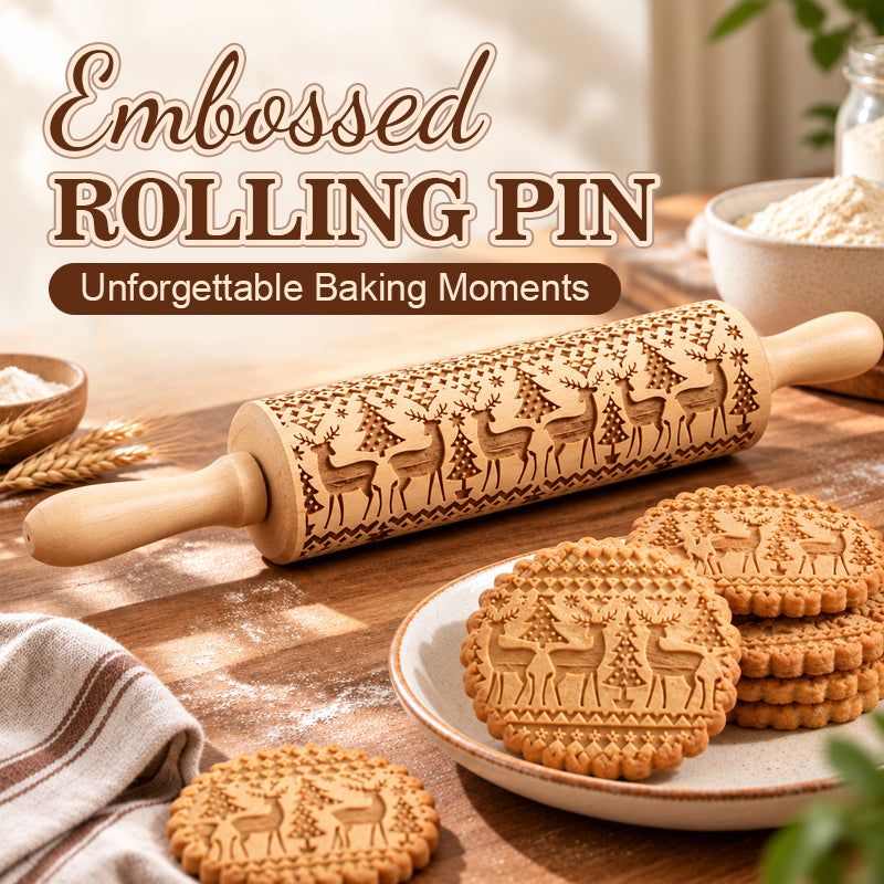 🎄🎨 Christmas Reindeer & Gingerbread Embossed Rolling Pin — roll once, and your biscuits come out patterned and festive